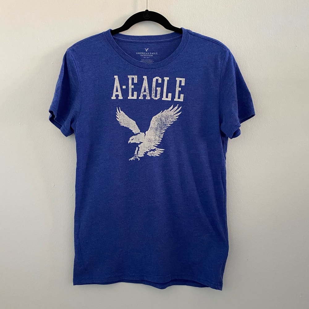 American Eagle Outfitters Blue Graphic Logo Tee Size Small
